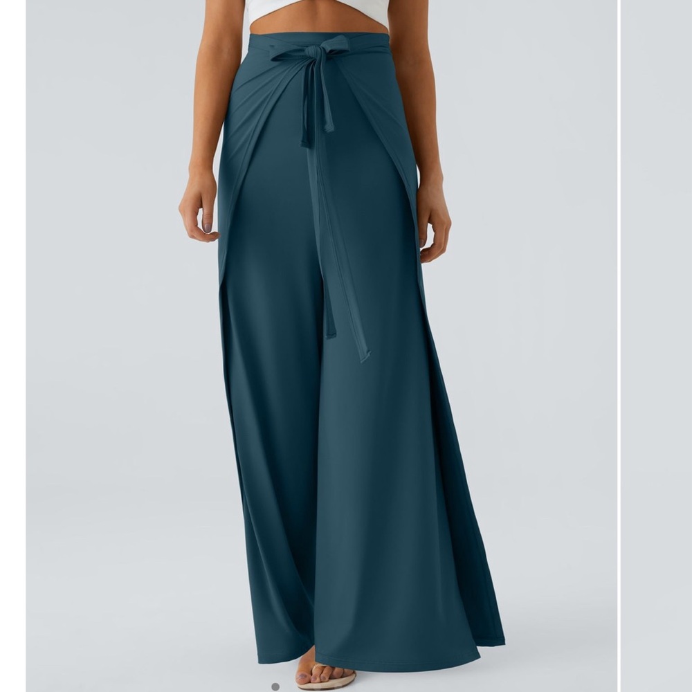 Halara High Waisted Tie Front Split Hem Palazzo Wide Leg Flowy Casual Pants